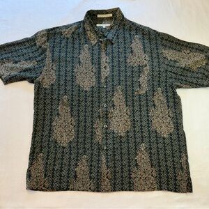 Perry Ellis Silk Short Sleeve Button Down Mens XL Abstract Casual Vacation